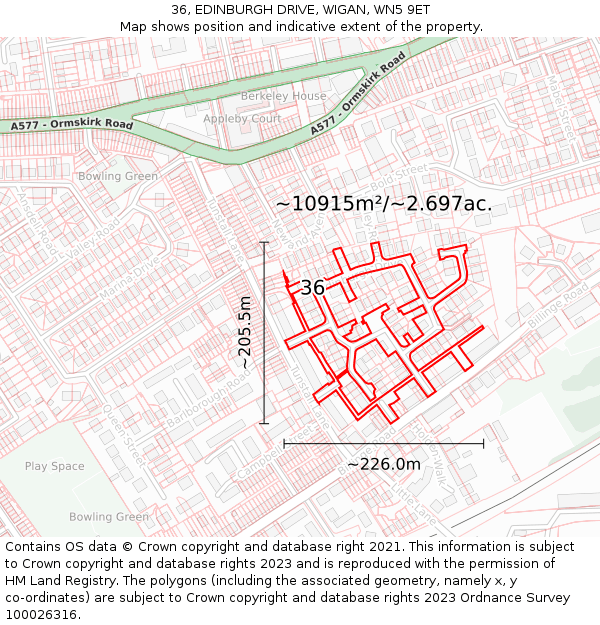 36, EDINBURGH DRIVE, WIGAN, WN5 9ET: Plot and title map