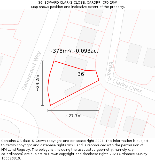 36, EDWARD CLARKE CLOSE, CARDIFF, CF5 2RW: Plot and title map