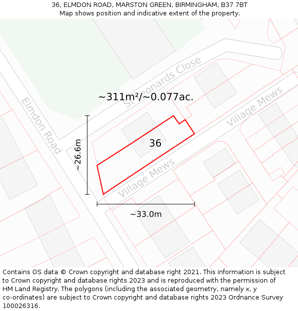 36, ELMDON ROAD, MARSTON GREEN, BIRMINGHAM, B37 7BT: Plot and title map