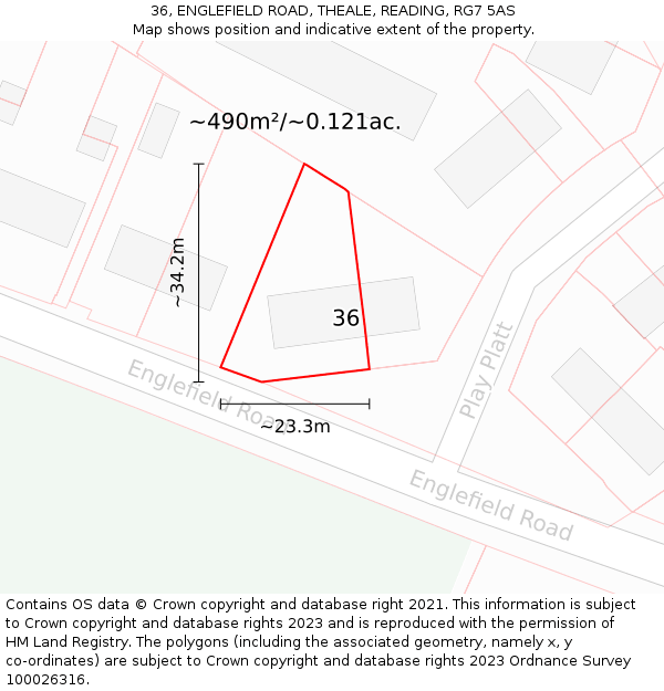 36, ENGLEFIELD ROAD, THEALE, READING, RG7 5AS: Plot and title map