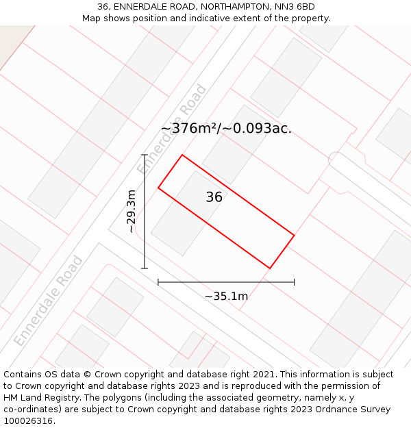 36, ENNERDALE ROAD, NORTHAMPTON, NN3 6BD: Plot and title map