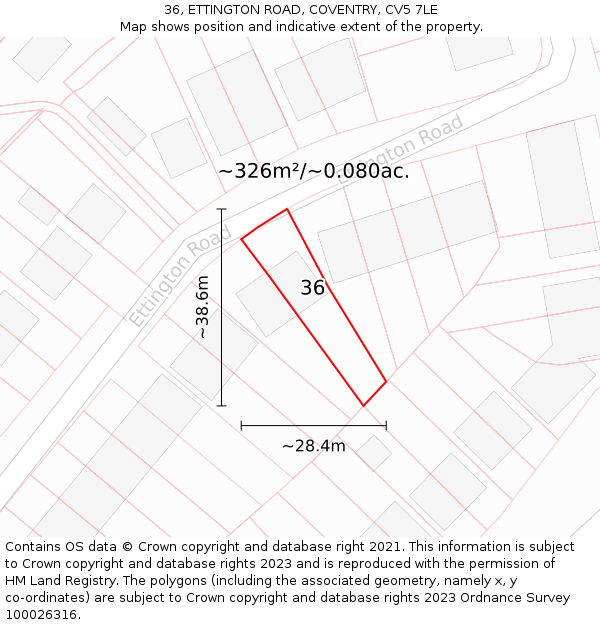 36, ETTINGTON ROAD, COVENTRY, CV5 7LE: Plot and title map