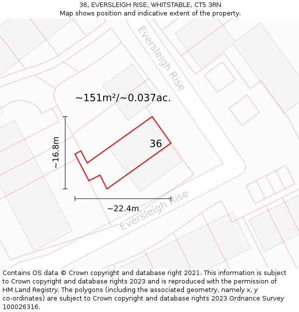 36, EVERSLEIGH RISE, WHITSTABLE, CT5 3RN: Plot and title map