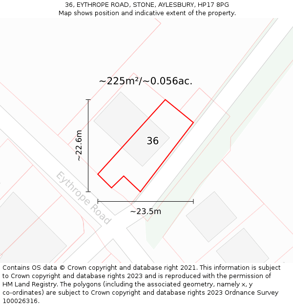 36, EYTHROPE ROAD, STONE, AYLESBURY, HP17 8PG: Plot and title map