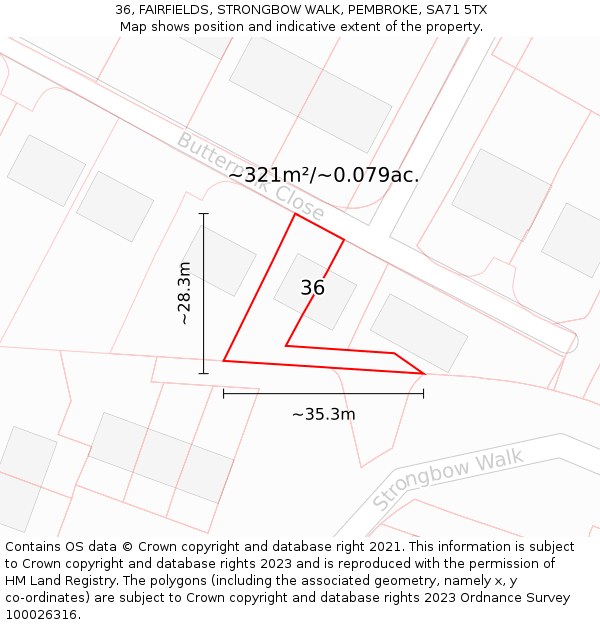 36, FAIRFIELDS, STRONGBOW WALK, PEMBROKE, SA71 5TX: Plot and title map