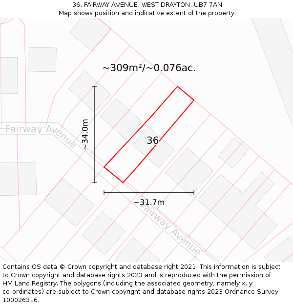 36, FAIRWAY AVENUE, WEST DRAYTON, UB7 7AN: Plot and title map