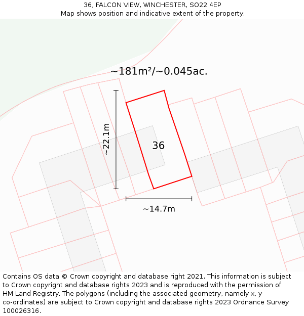 36, FALCON VIEW, WINCHESTER, SO22 4EP: Plot and title map