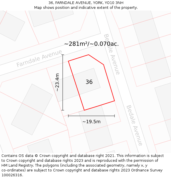 36, FARNDALE AVENUE, YORK, YO10 3NH: Plot and title map