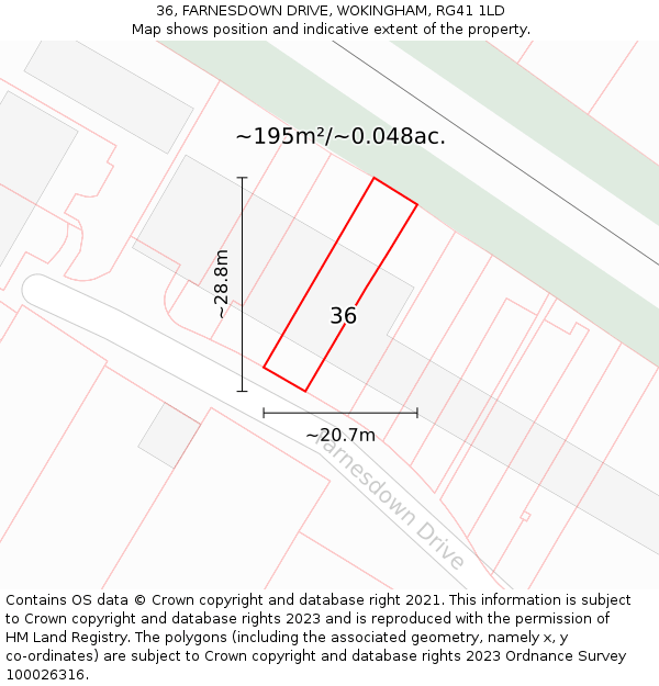 36, FARNESDOWN DRIVE, WOKINGHAM, RG41 1LD: Plot and title map