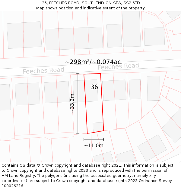 36, FEECHES ROAD, SOUTHEND-ON-SEA, SS2 6TD: Plot and title map