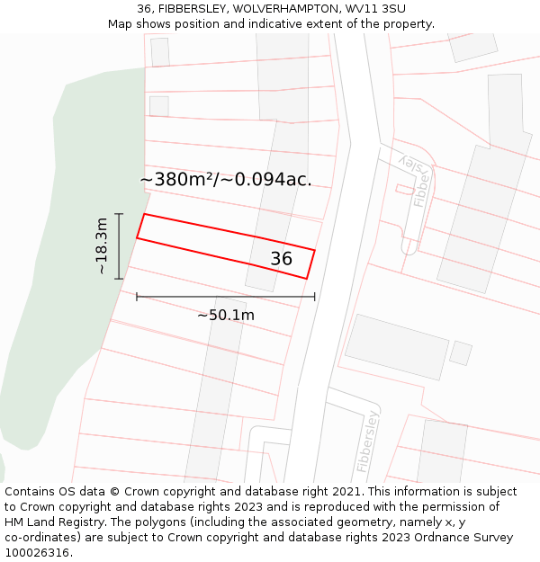 36, FIBBERSLEY, WOLVERHAMPTON, WV11 3SU: Plot and title map