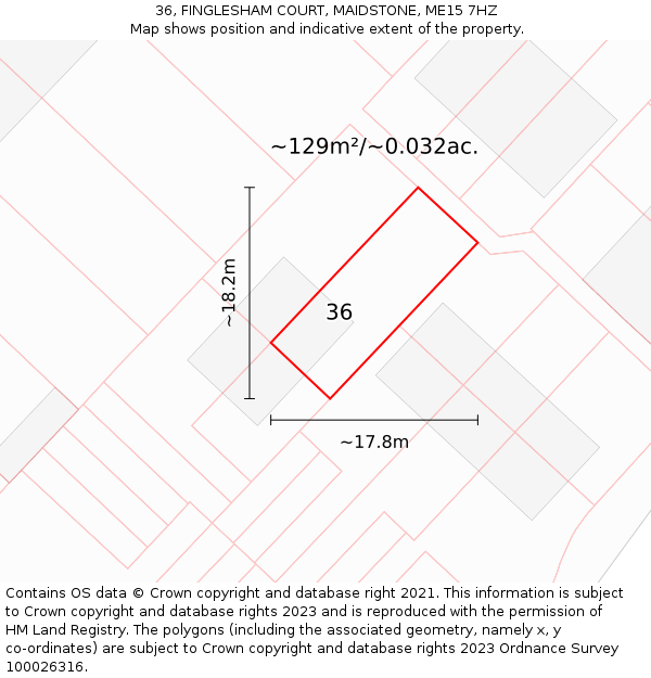 36, FINGLESHAM COURT, MAIDSTONE, ME15 7HZ: Plot and title map