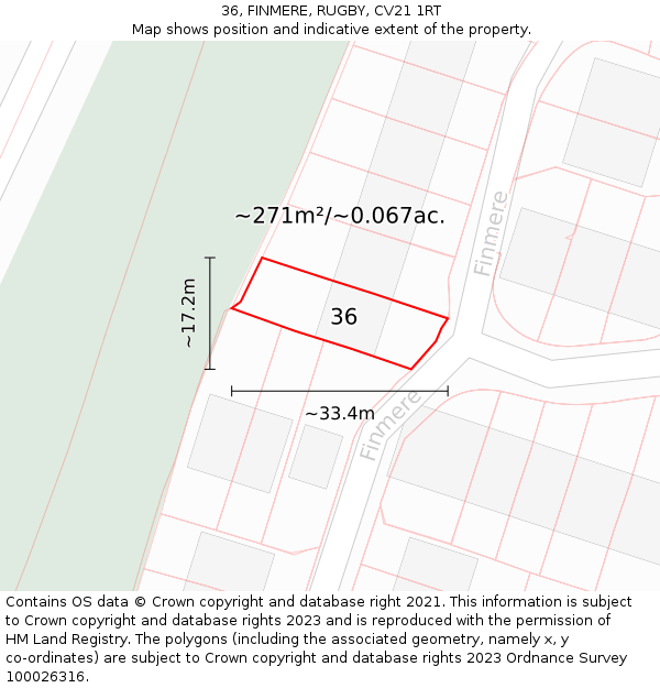 36, FINMERE, RUGBY, CV21 1RT: Plot and title map