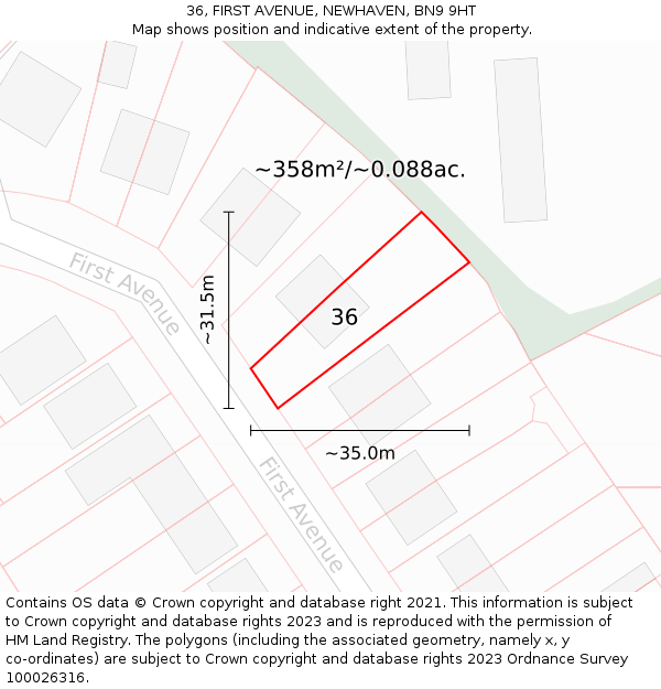 36, FIRST AVENUE, NEWHAVEN, BN9 9HT: Plot and title map