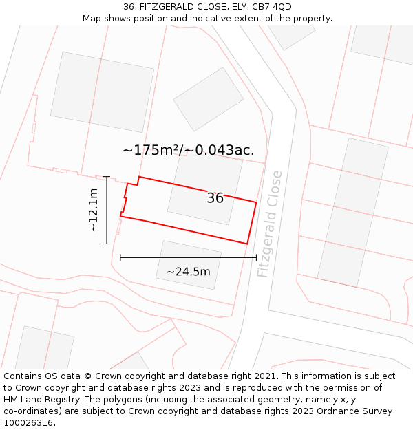 36, FITZGERALD CLOSE, ELY, CB7 4QD: Plot and title map