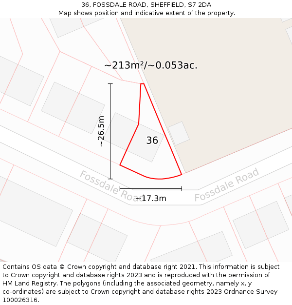 36, FOSSDALE ROAD, SHEFFIELD, S7 2DA: Plot and title map