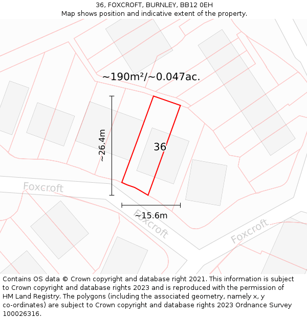 36, FOXCROFT, BURNLEY, BB12 0EH: Plot and title map