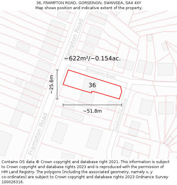 36, FRAMPTON ROAD, GORSEINON, SWANSEA, SA4 4XY: Plot and title map