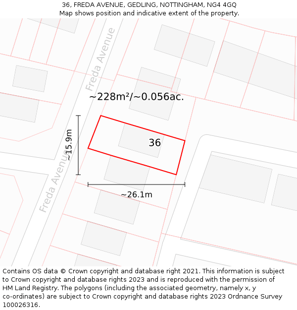 36, FREDA AVENUE, GEDLING, NOTTINGHAM, NG4 4GQ: Plot and title map