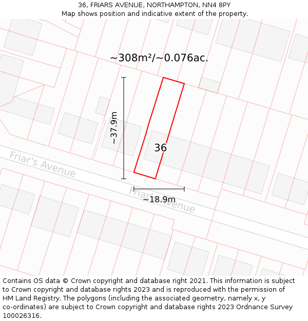 36, FRIARS AVENUE, NORTHAMPTON, NN4 8PY: Plot and title map