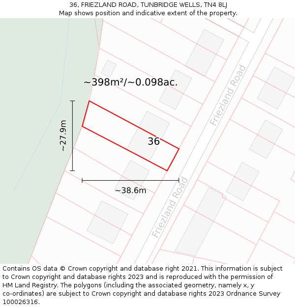 36, FRIEZLAND ROAD, TUNBRIDGE WELLS, TN4 8LJ: Plot and title map