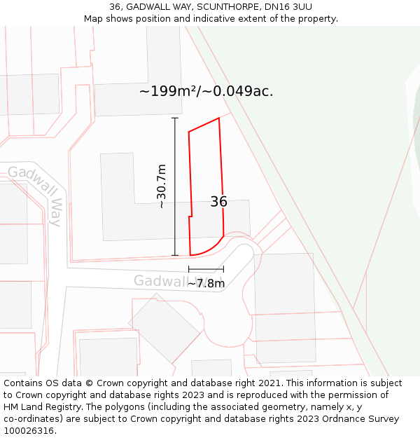 36, GADWALL WAY, SCUNTHORPE, DN16 3UU: Plot and title map