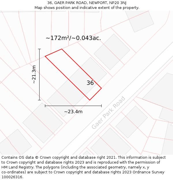 36, GAER PARK ROAD, NEWPORT, NP20 3NJ: Plot and title map