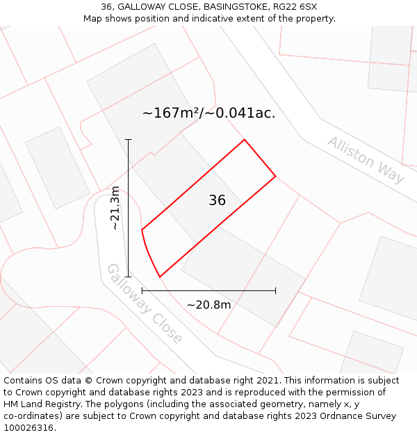 36, GALLOWAY CLOSE, BASINGSTOKE, RG22 6SX: Plot and title map