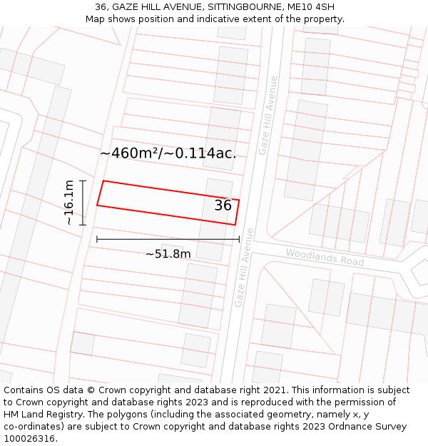 36, GAZE HILL AVENUE, SITTINGBOURNE, ME10 4SH: Plot and title map