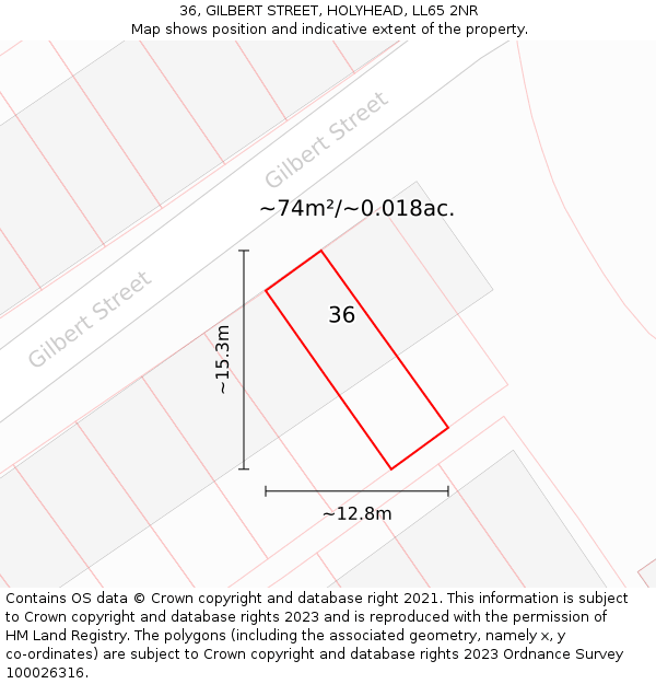 36, GILBERT STREET, HOLYHEAD, LL65 2NR: Plot and title map