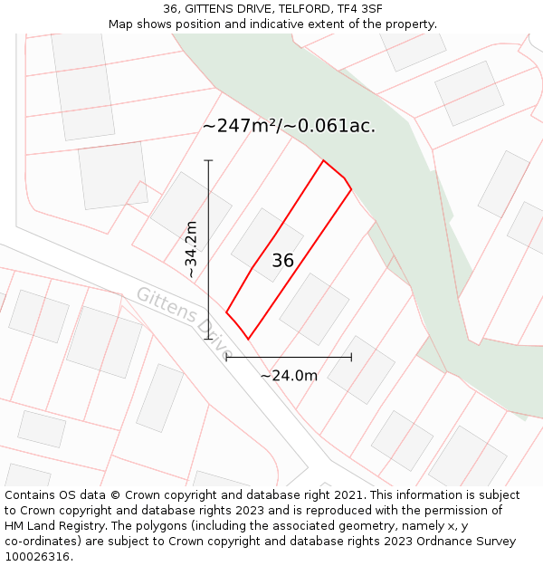 36, GITTENS DRIVE, TELFORD, TF4 3SF: Plot and title map