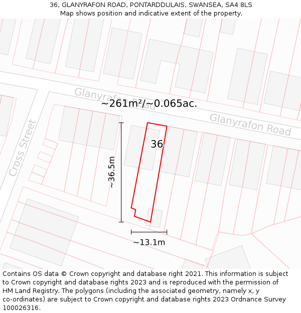 36, GLANYRAFON ROAD, PONTARDDULAIS, SWANSEA, SA4 8LS: Plot and title map