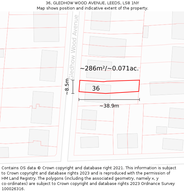 36, GLEDHOW WOOD AVENUE, LEEDS, LS8 1NY: Plot and title map