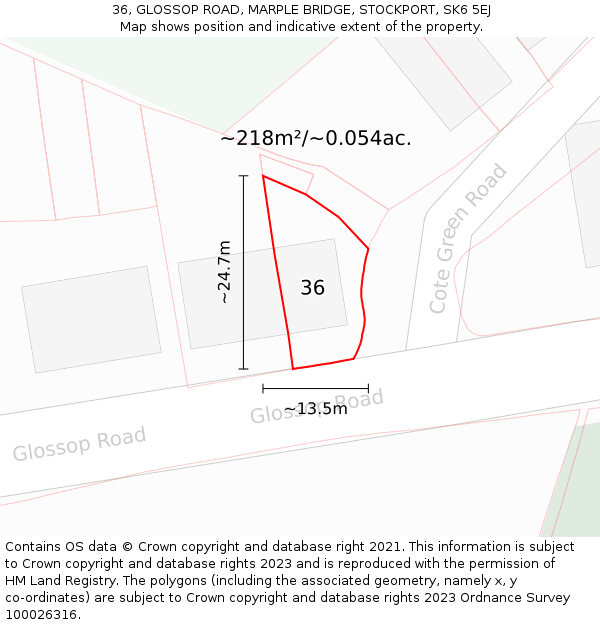 36, GLOSSOP ROAD, MARPLE BRIDGE, STOCKPORT, SK6 5EJ: Plot and title map