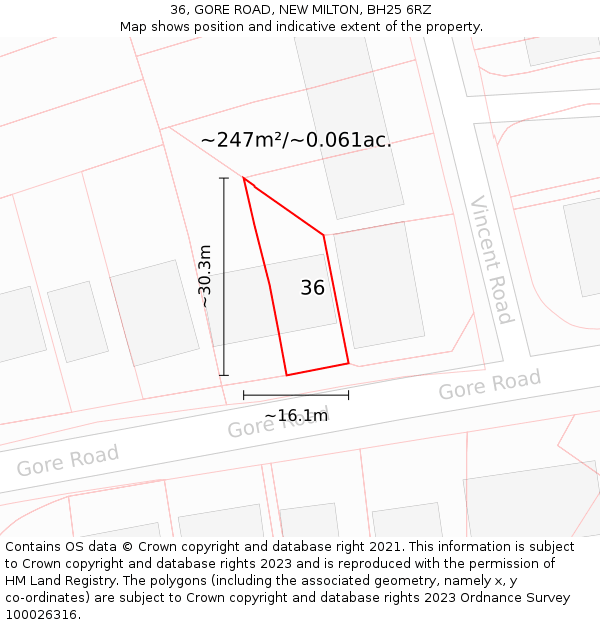 36, GORE ROAD, NEW MILTON, BH25 6RZ: Plot and title map