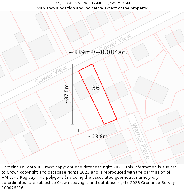 36, GOWER VIEW, LLANELLI, SA15 3SN: Plot and title map