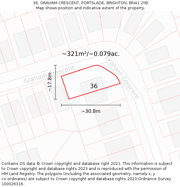 36, GRAHAM CRESCENT, PORTSLADE, BRIGHTON, BN41 2YB: Plot and title map