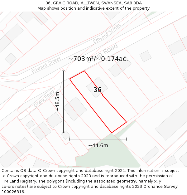 36, GRAIG ROAD, ALLTWEN, SWANSEA, SA8 3DA: Plot and title map