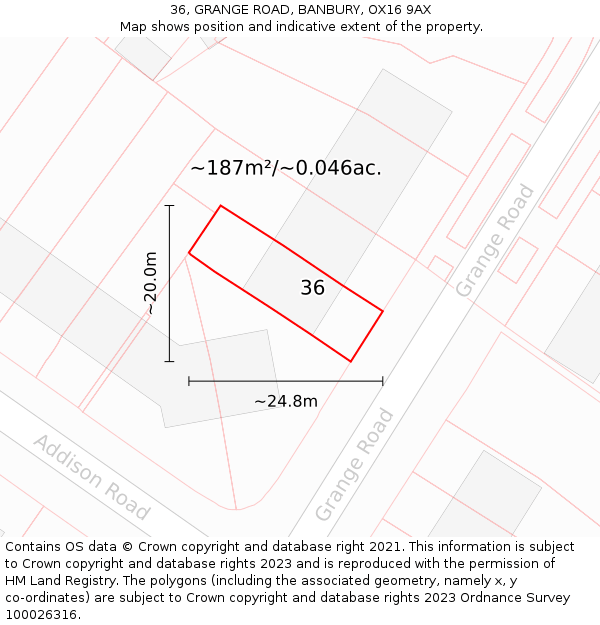 36, GRANGE ROAD, BANBURY, OX16 9AX: Plot and title map