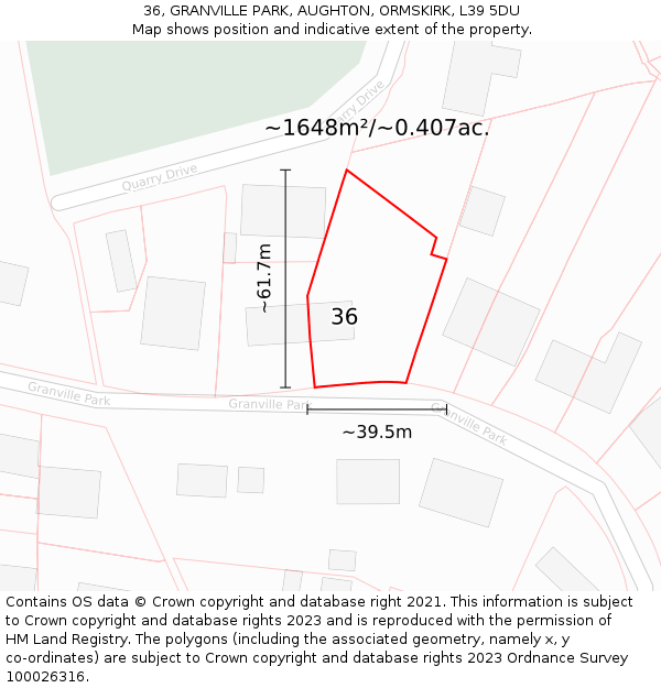 36, GRANVILLE PARK, AUGHTON, ORMSKIRK, L39 5DU: Plot and title map