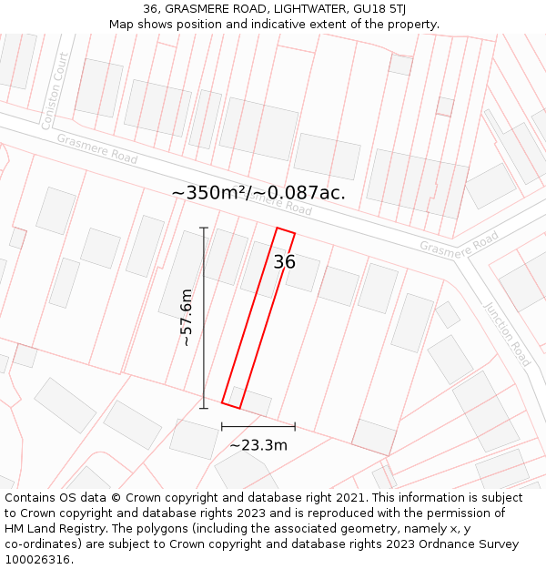 36, GRASMERE ROAD, LIGHTWATER, GU18 5TJ: Plot and title map