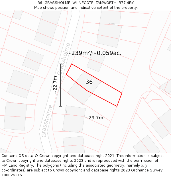 36, GRASSHOLME, WILNECOTE, TAMWORTH, B77 4BY: Plot and title map