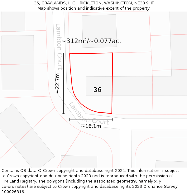 36, GRAYLANDS, HIGH RICKLETON, WASHINGTON, NE38 9HF: Plot and title map