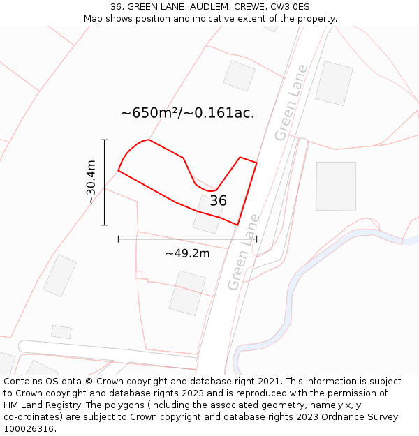 36, GREEN LANE, AUDLEM, CREWE, CW3 0ES: Plot and title map