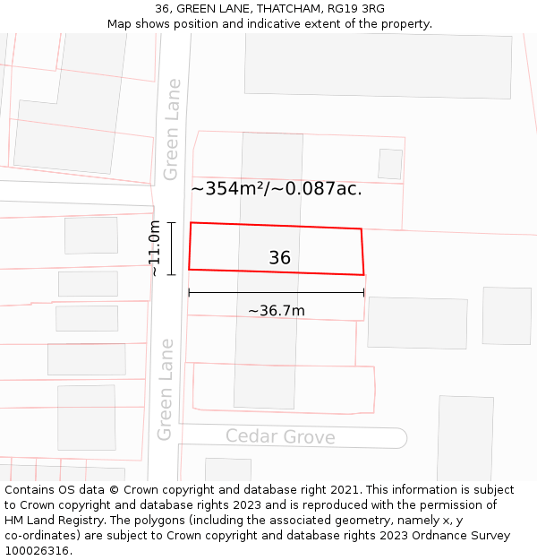 36, GREEN LANE, THATCHAM, RG19 3RG: Plot and title map