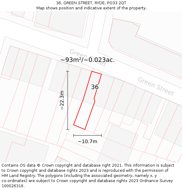 36, GREEN STREET, RYDE, PO33 2QT: Plot and title map