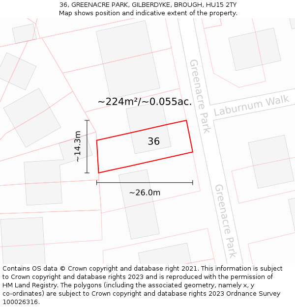 36, GREENACRE PARK, GILBERDYKE, BROUGH, HU15 2TY: Plot and title map