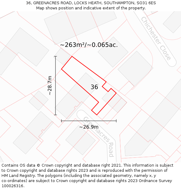 36, GREENACRES ROAD, LOCKS HEATH, SOUTHAMPTON, SO31 6ES: Plot and title map