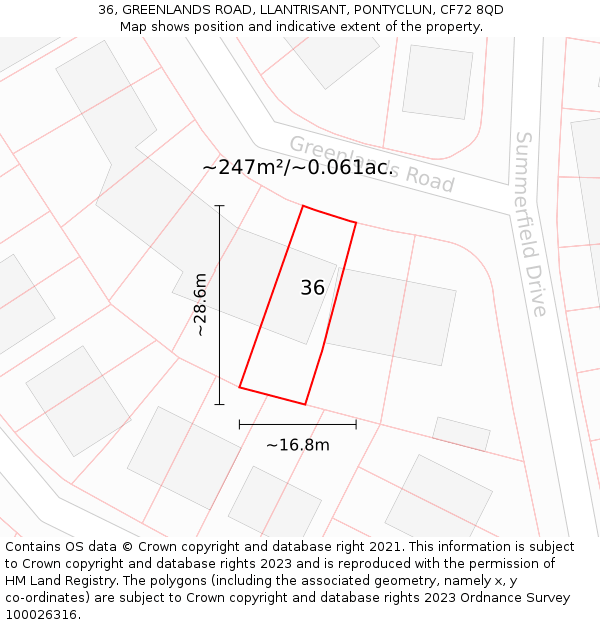 36, GREENLANDS ROAD, LLANTRISANT, PONTYCLUN, CF72 8QD: Plot and title map