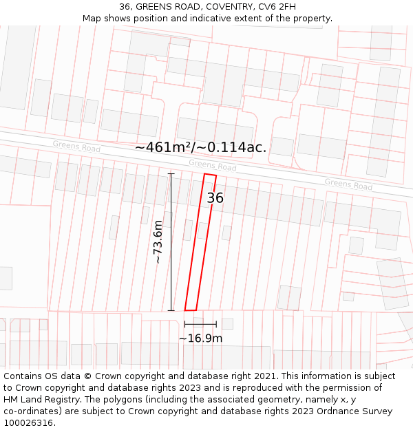36, GREENS ROAD, COVENTRY, CV6 2FH: Plot and title map